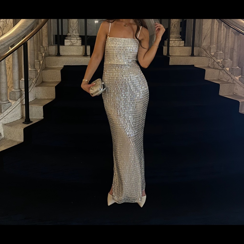 Oh Polly Amaya Embellished Bandeau Maxi Dress in White